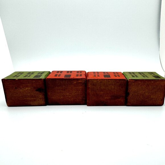 Primitive NOEL Wood House Blocks Holiday Decor Set Of 4 Vintage Red Green Gift - Picture 5 of 6